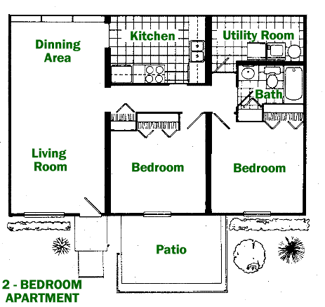Floor plan for two bedroom and one bath