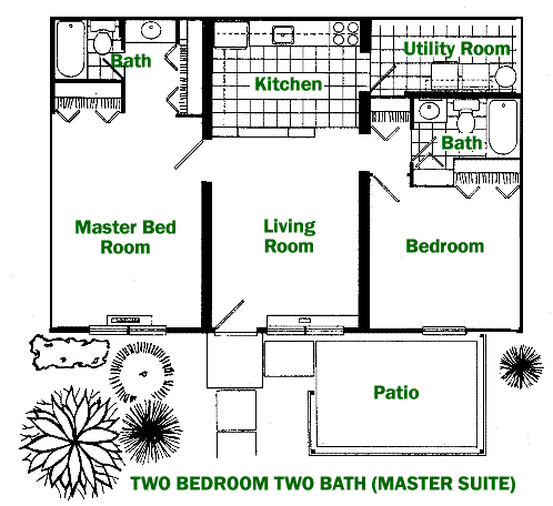 Floor plan for two bedroom and two bath